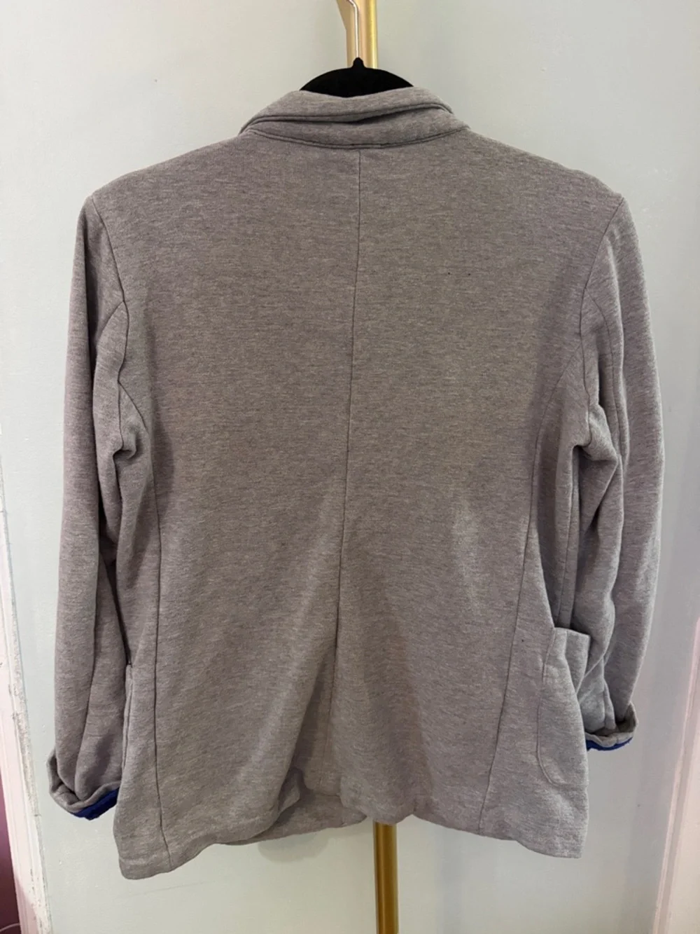 Heather Grey Women's Jersey Knit Blazer with Cobalt Blue Lining - Picture 3 of 3